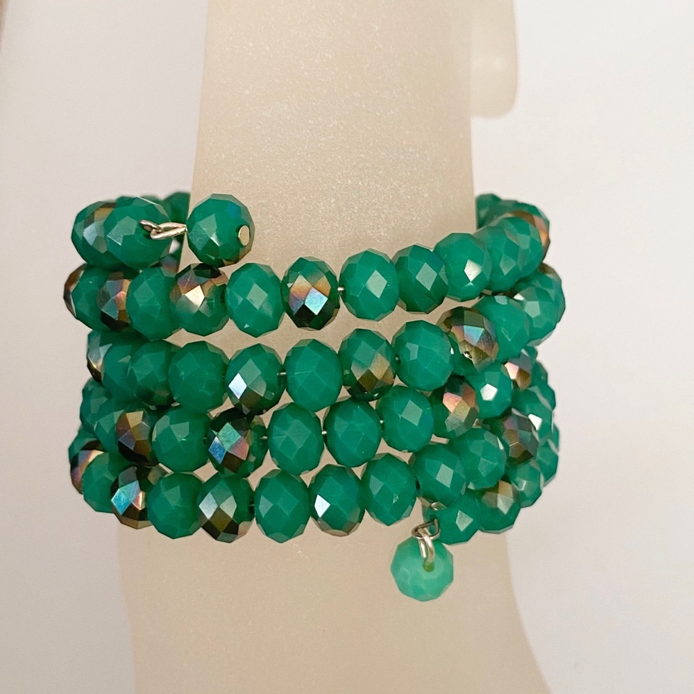 Crystal Jade and Bronze Wire Wrap Bracelet